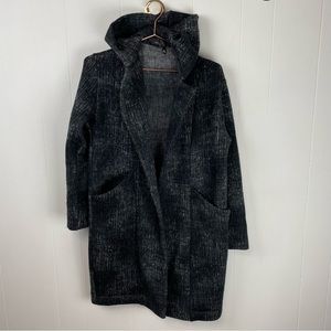 Capote Heathered Marled Print Hooded Open-Front Jacket Coat Black Gray Small